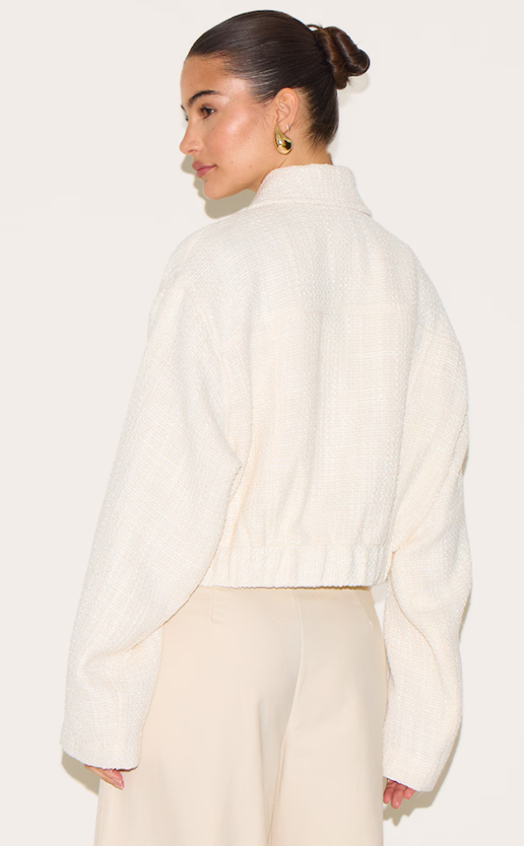 Cream Zip Front Textured Bomber - Cellubyee Boutique